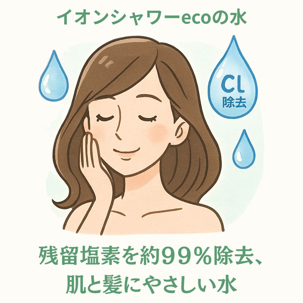 塩素が除去されたイオンシャワーecoの水