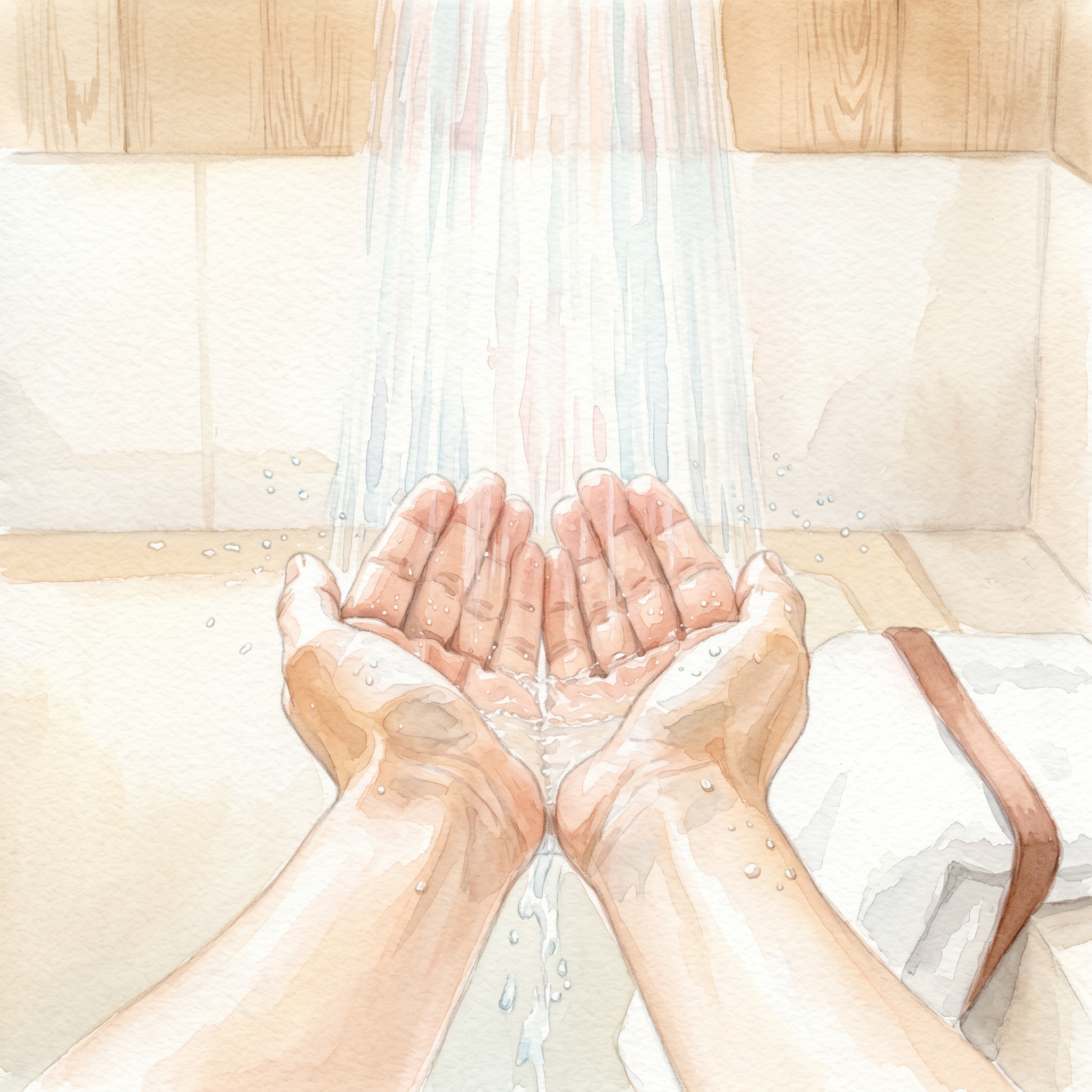 お客様が手のひらでシャワーの水を受けているようす